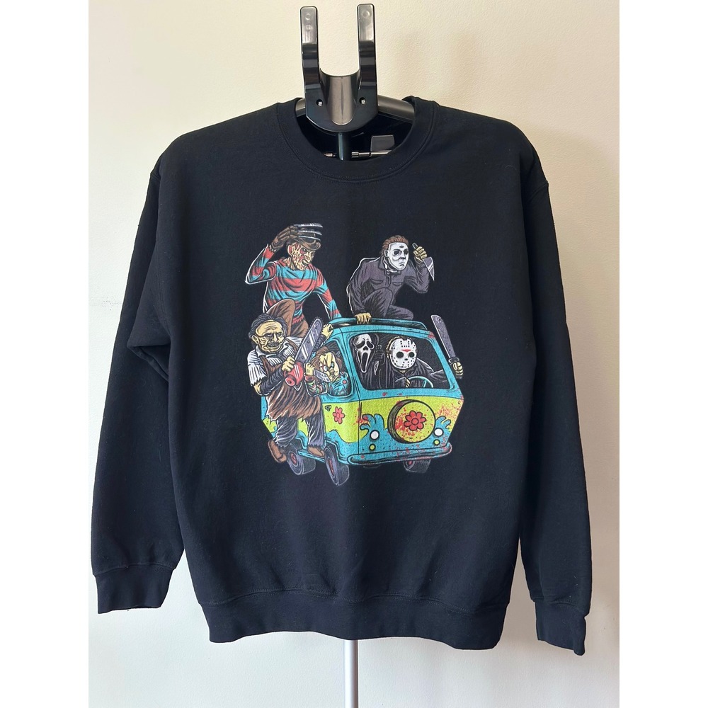 Gildan Horror Villains Sweatshirt Mens M Black Mystery Van Graphic Y2K Grunge